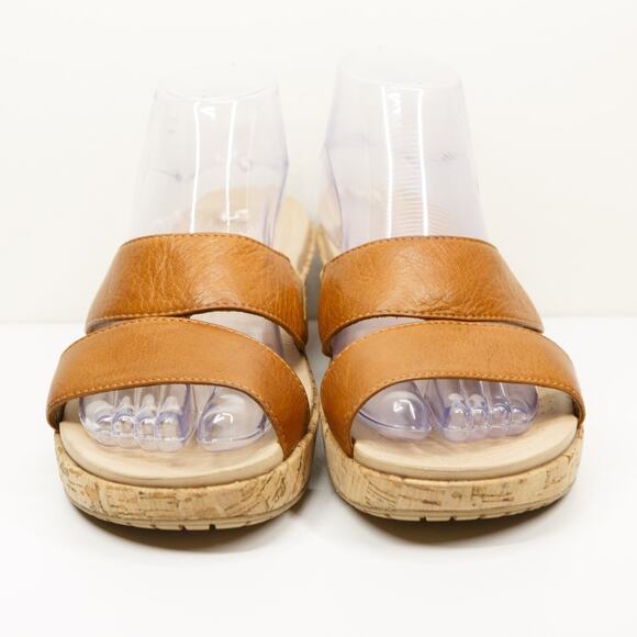 CROCS A-Leigh Leather Cork Slide Sandals Platform Wedge Caramel Tan Sz 9 - Picture 2 of 9
